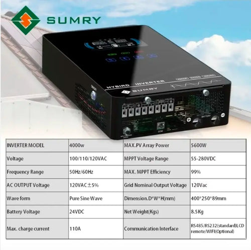 Sumry 4000W off Grid Solar Inverter 140A 5600W MPPT Solar Charger Hybrid US Ship for off Grid Power Systems & Solar Energy Applications